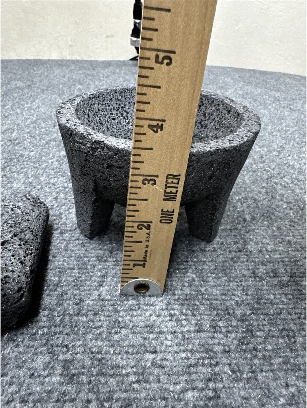 Traditional Gray Three Legged Lava Stone Rock Molcajete Mortar And Pestle Set